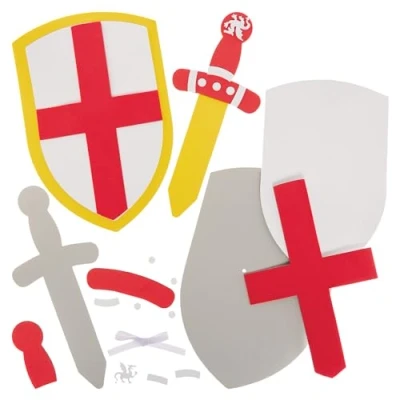 Image of Baker Ross FX984 St George Sword And Shield Kits Pack of 2, Knight Dress Up Crafts for Kids