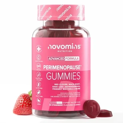 Image of Novomins Perimenopause Gummies &amp; Menopause Supplements with Red Clover, Sage Leaf, Zinc, Ashwagandha, Vitamin B6 Sugar Gluten Free Hormone Balance for Women 60 Vegan