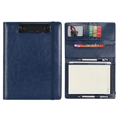 Image of Wonderpool A5 Faux Leather Clipboard Partfolio Recipe Binder Notepad Forms Holders Document Case Interview Planner Meeting Writing Padfolio File for Office Travel School Hotel Restaurant (A5,Blue)