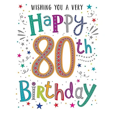 Image of Piccadilly Greetings Modern Milestone Age Happy Birthday Card 80th Regal Publishing,orangegreypinkgreen,8 x 6 inches