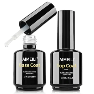 Image of AIMEILI Gel Polish Top and Base Coat Set, 2x15ml Soak Off UV LED Nail Lamp Manicure Shine Finish Long Lasting