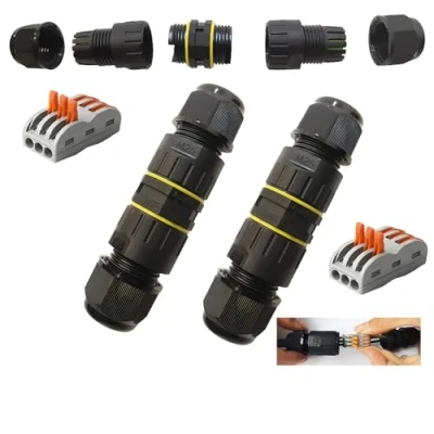 Image of CESFONJER Junction Box Outdoor Waterproof IP68 3 Way Line M25 Cable Connector Wire Range 6 11mm Power Cord External Sleeve Coupler Protection (2 PCS)