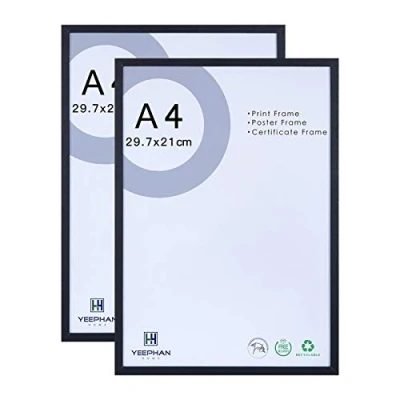 Image of A4 Certificate Photo Frame Made of Solid Wood with Perspex Safety Glass Front,21 x 30 cm Black Picture for Home and Wall Decor,Freestanding Mountable,Set 2