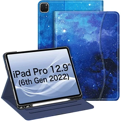Image of Fintie Folio Case for iPad Pro 12.9&quot; 6th Generation 2022, Multi Angle Smart Stand Cover w/Pencil Holder &amp; Pocket, Also Fit 12.9 2021 5th 2020 4th 2018 3rd Gen, Starry Sky