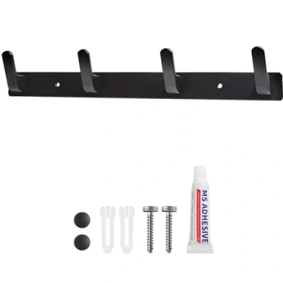 Image of Sevenpers Black Coat Hooks for Wall, Door Hangers Wall Mounted, and Clothes Hooks, Rack with 4 Hook Hallway, Bathroom, Closet Room, Bedroom