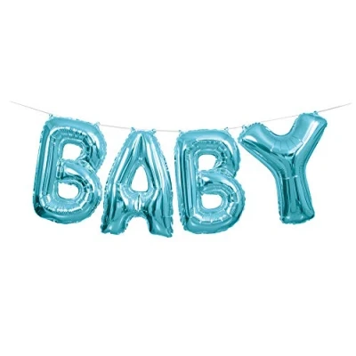 Image of Shimmering Blue Baby Letter Foil Balloon Banner Kit (35cm) 1 Set Perfect for Parties and Events