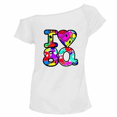 Image of Zeetaq Ladies I Love The 80&#039;s T Shirt Fancy Dress Costume Neon Festival Women&#039;s Outfit UK Size 8 26 (White 80&#039;s, S M)
