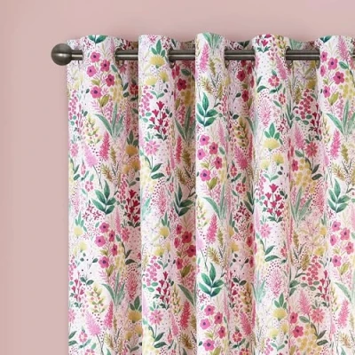 Image of Catherine Lansfield Tilly Floral Fully Reversible 66x90 Inch Eyelet Curtains Two Panels Pink
