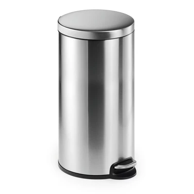 Image of Durable Pedal Bin Stainless Steel Round, 30 Litre Capacity, Silent Closing Lid, Ideal for Offices, Kitchens, Bathrooms, etc.