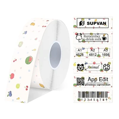 Image of SUPVAN E10/E16 Continuous Label Maker Tape 15mmx6m, Waterproof, Clear Printing, Strong Adhesive, Multipurpose Thermal Paper for File Folder, Organization, Creation, Fruit