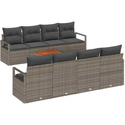 Image of vidaXL 9 Piece Garden Sofa Set with Cushions Grey Poly Rattan Acacia