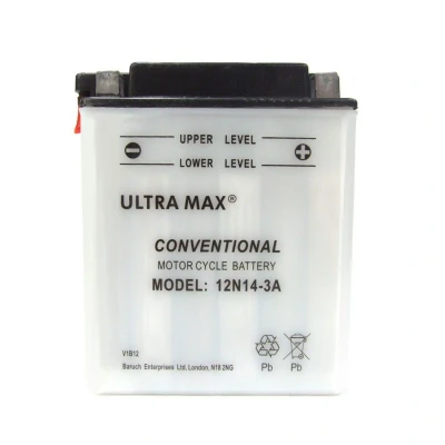 Image of UltraMax 12N14 3A, 12V 14AH 128 CCA Motorbike Motorcycle Battery