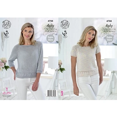 Image of King Cole 4788 Knitting Pattern Womens Raglan Tops in Giza Sorbet and Cotton 4 Ply