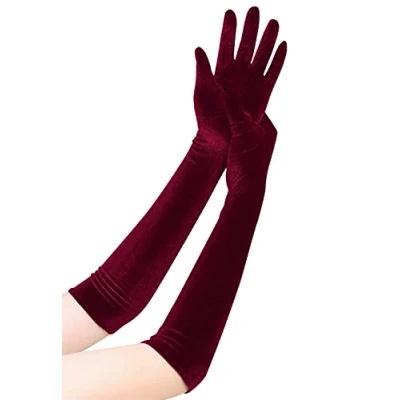 Image of EORUBE Long Opera Gloves for Women Velvet 1920s Flapper Stretchy Elbow Length Halloween Costume (Deep Burgundy)