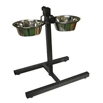 Image of Stainless Adjustable Double Diner Steel Bowls Food Feeding Pet Dog Stand