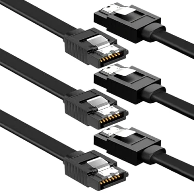 Image of Fogcosy 3 Pack SATA Cable for SSD HDD Data, 90 Degree Right Angle with Locking, Power HDD, SSD, CD Driver, Writer(Black)