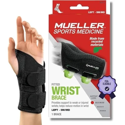 Image of MUELLER Fitted Wrist Brace for Left Hand, Small/Medium, Black
