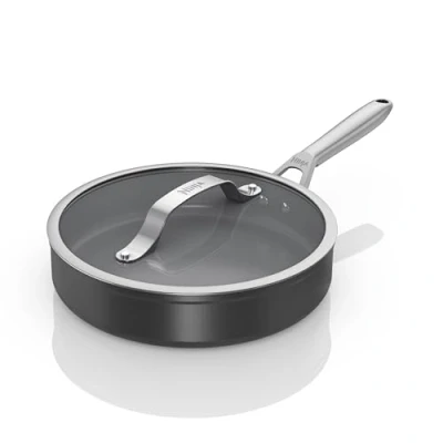 Image of Ninja ZEROSTICK Ceramic Pro 26 cm Sauté Pan with Glass Lid, Scratch Resistant, Made PTFE Free, All Hob Compatible, Black, CW30126UK