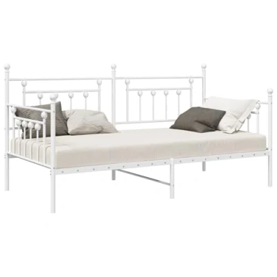 Image of vidaXL Elegant White Metal Bed Frame 90 x 190 cm Minimalist Design Indoor Use Durable Steel Supports 150 kg Easy Assembly Single Compact Adult Rectangular