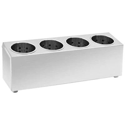 Image of vidaXL Cutlery Holder Stainless Steel Four Grids Design, Dishwasher Safe, Non Slip Base, Ideal for Homes, Restaurants, and Hotels.