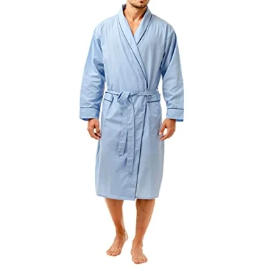 Image of INSIGNIA Mens Plain Woven Summer Cotton Poly Kimono Wrap Dressing Gown Robe (medium, sky)