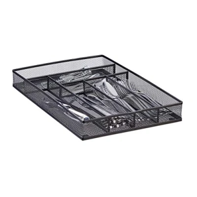 Image of Relaxdays Large Metal Mesh Cutlery Tray, Open Drawer Organizer Insert, L, HWD: 5.1 x 28.6 40.6 cm, Black