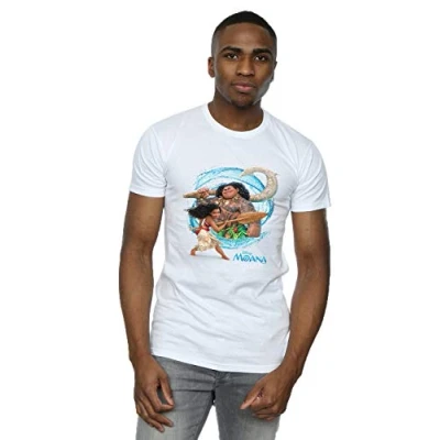 Image of Disney Men&#039;s Moana and Maui Wave T Shirt White Medium