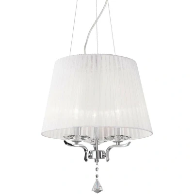 Image of Pegaso 3 Light Multi Arm Ceiling Pendant Chrome, White with Crystals Organza Shade, E14