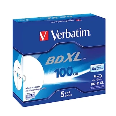Image of Verbatim BD R XL 100 GB Blu ray Disc with 4x Write Speed, Printable, Jewel Case, 5 Pack