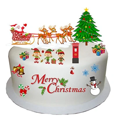 Image of Traditional Christmas Childrens Cute Scene Made from Edible Wafer Paper,Perfect for Decorating Your Cakes Easy to Use