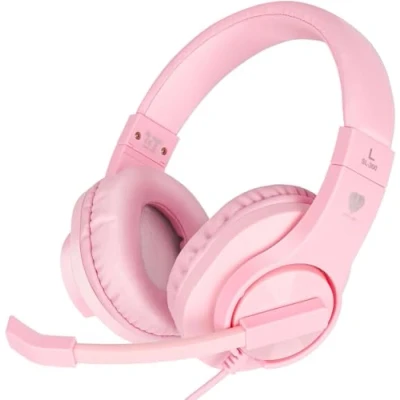 Image of DIWUER Gaming Headset for Xbox One, PS4, Nintendo Switch, Bass Surround and Noise Cancelling 3.5mm Over Ear Headphones with Mic Laptop PC Smartphones, Pink