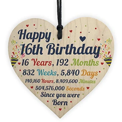 Image of RED OCEAN 16th Birthday Gifts Card Wood Heart Gift For Son Daughter Keepsake