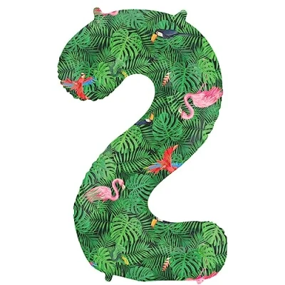 Image of Folat 64152 Birthday Balloon Number 2 Jungle Vibe Green 86 cm Helium Decoration
