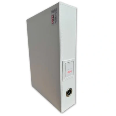 Image of OSCO White Faux Leather Box File Document Storage Paperwork Archive Lock Spring Secured with Fastening Stud H37.5 x W8 D26.5 cm