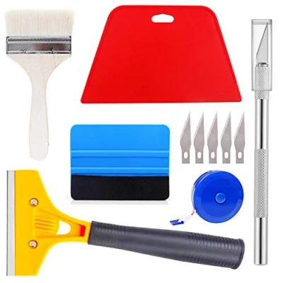 Image of Ewrap Wallpaper Hanging Kit Tools Smoothing Tool with Paint Brush, Wallapaper Scraper, Red Squeegee, Tape Measure