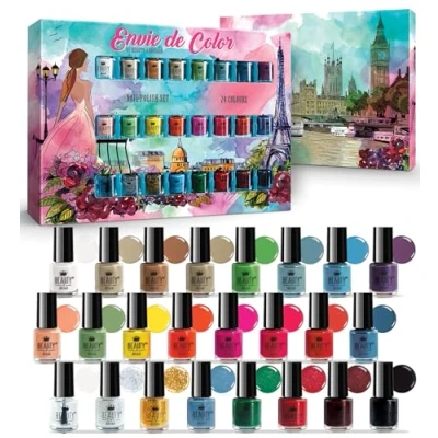 Image of beauty4britain Envie De Color Nail Polish Set Complete Collection of 24 Bright, Pearl, Pastel, and Classic Colours in a Designer Box (Set A)