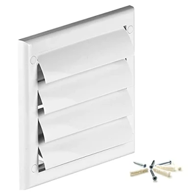 Image of White Gravity Grille 100 mm / 4 inch External Ducting Air Vent with Round Spigot and Non Return Shutters for Kitchen Ceiling Extractor Fans Bathroom Ventilation Duct Fan Cover