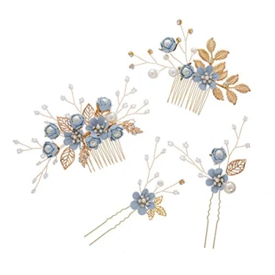 Image of Toyvian 4pcs rhinestone hair combs floral bridal headpiece crystals headband decorative wedding party evening hair(Blue)