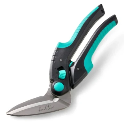 Image of Beaditive Heavy Duty Multipurpose Angled Craft Scissors 10&quot; Japanese Stainless Steel, Serrated Blade Industrial Shears for Thick Fabrics, Leather, Cardboard, Carpets, Artificial Grass