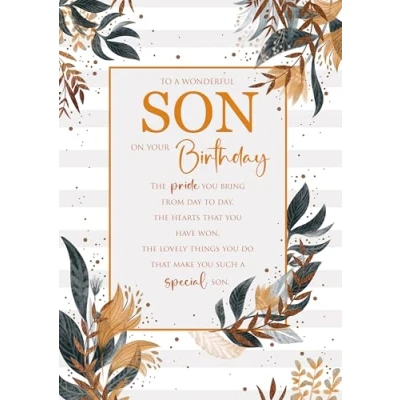 Image of Cherry Orchard Son Birthday Card with Heartfelt Verse, Luxury insert finished Bronze Foil Detailing