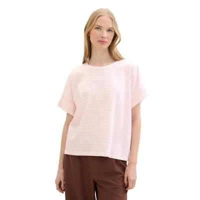 Image of TOM TAILOR Women&#039;s 1041543 T Shirt, 35345 Offwhite Pink Stripe, Large
