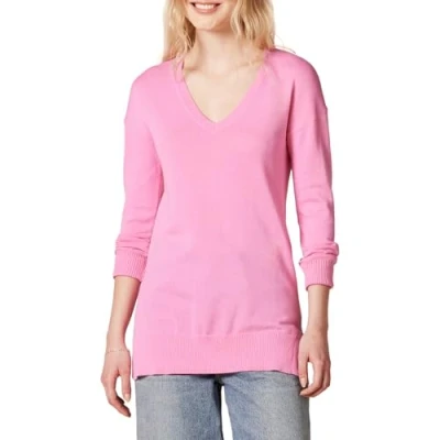 Image of Amazon Essentials Women&#039;s Lightweight Long Sleeved V Neck Tunic Sweater (Available in Plus Size), Pink, XL