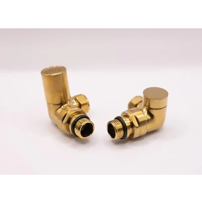 Image of UKDD® Round Brass Gold Radiators &amp; Towel Rail Valve Suitable for Installation of Your or Radiator onto Central Heating System Brushed (Towel Corner Valves (Pair))