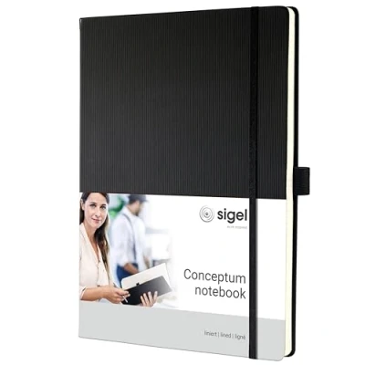Image of SIGEL CO116 Premium Notebook lined, A4+, hardcover, Black Conceptum