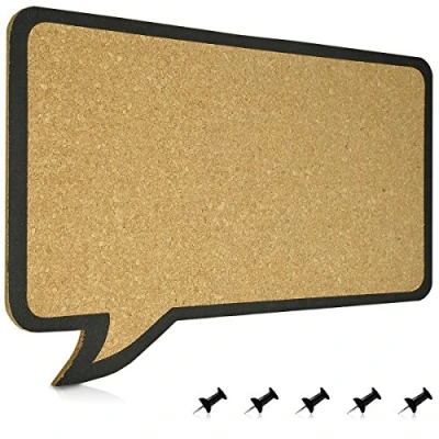 Image of Navaris Cork Notice Board Thought Bubble Design 44 x 29 cm, Includes 5 Pins Message Noticeboard Memo Speech Display Pinboard for Home or Office