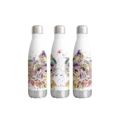 Image of Yorkshire Terrier Yorkie Dog Pet Watercolour Rainbow Art Bottle Double Wall Insulated Stainless Steel Sport Drinks 500ml White Gift Ideal for School Work Office Oudoor Sports Keeps Hot and Cold