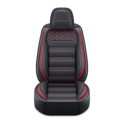 Image of Eunncu Universal Car Seat Covers Waterproof Leather Full Set, Can Protect Front and Rear Seats, To Fit Most Cars, Side Airbag Compatible, Black Red Standard