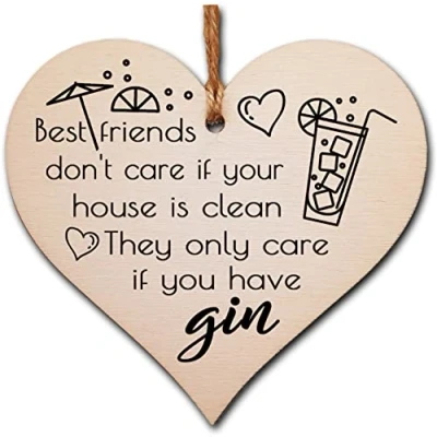 Image of Handmade Wooden Hanging Heart Plaque Gift Perfect for Gin Lovers Novelty Funny Keepsake