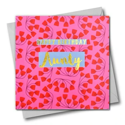 Image of Happy Birthday Aunty, Pink Flowers, Greeting Card with Text Foiled in Shiny Gold