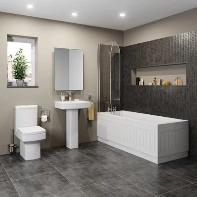 Image of Affine Bathroom Suite Toilet Basin Sink Full Pedestal 1700 mm Single Ended Bath Modern